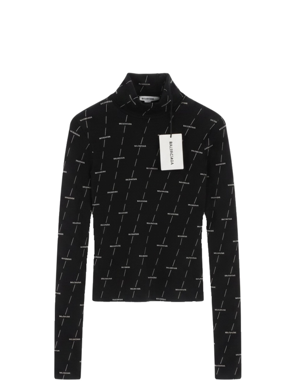 🛍️ Balenciaga Authentic Allover Logo Turtleneck Long Sleeve (Black/White)